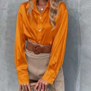 Orange silk button up
